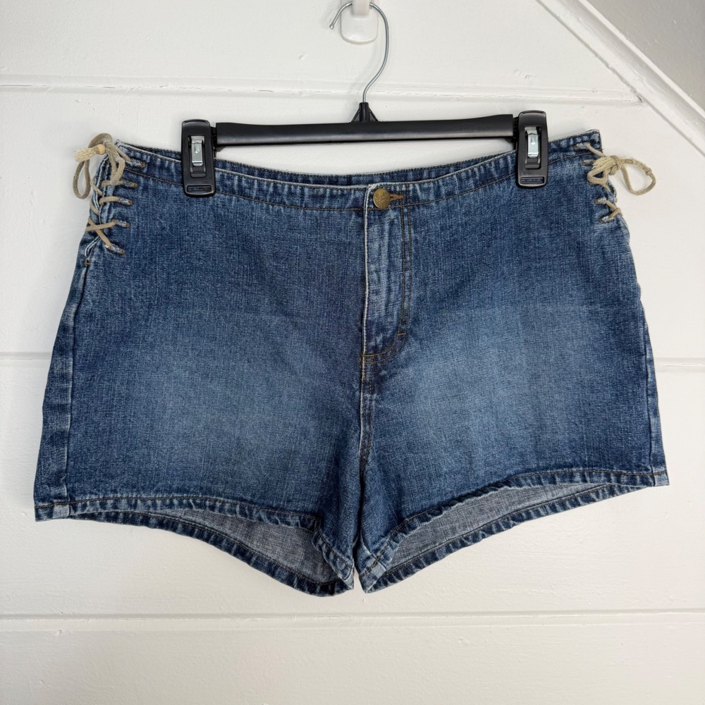 Vintage Mudd Yo! Juniors 13 Blue Denim Lace Up Side Shorts Y2K 90s